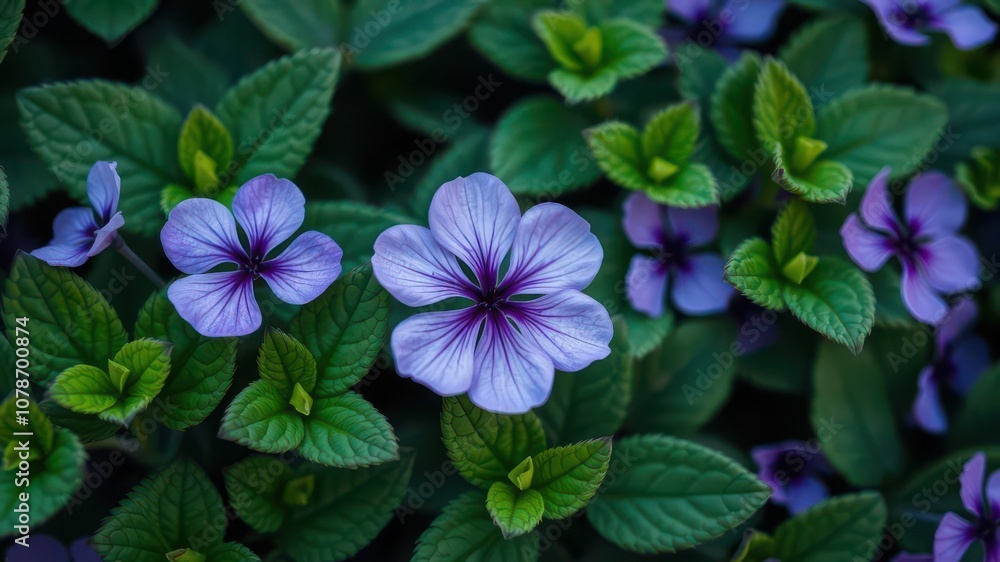 Vibrant purple flower petals and delicate green leaves, green, flora, leaves Vibrant purple flower petals and delicate green leaves, green, flora, leaves