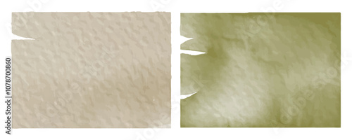 Grunge old vintage paper texture. Pigmentation spot green paper textured. Square parchment paper craft. Torn sheets of paper rectangle cardboard background close up. Crumpled grey paper ripped message