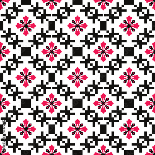 The pixel fabric pattern is a square pattern with a flower in the middle.
