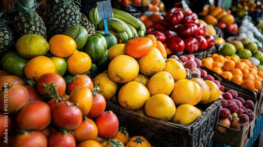 A vibrant display of fresh fruits showcasing a rainbow of colors and varieties. A vibrant display of fresh fruits showcasing a rainbow of colors and varieties.