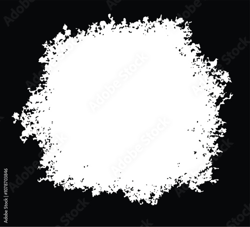 Grunge painted border for your graphic design. Hand drawn chalked texture. Square black frame illustration with brush strokes. Hand drawing white paint splashes. Circle grunge frame, rough frame