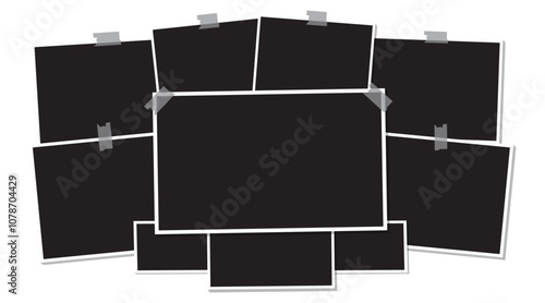 10 photo collage template mockup. empty polaroid photo collage frame. vector illustration
