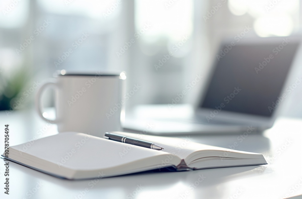 Open Notebook and Pen on a Minimalist Desk Open Notebook and Pen on a Minimalist Desk