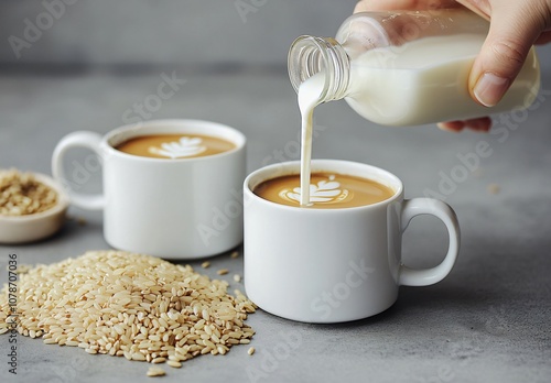 Pouring Milk into Coffee with Latte Art