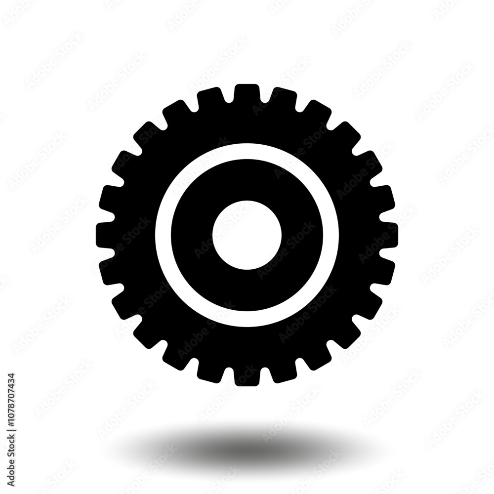 Black gear icon. Machine sprocket gear icon. Flat design. Vector cogwheel sign symbol on a white background. Black gear icon. Machine sprocket gear icon. Flat design. Vector cogwheel sign symbol on a white background.