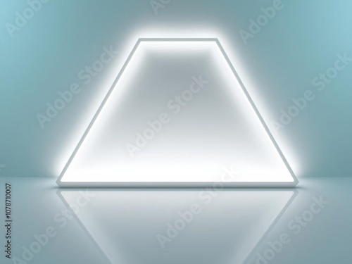 Minimalist tech background featuring an extruded triangle with white illuminated edges on a white surface, embossed with a 3D shape, surface, technology photo