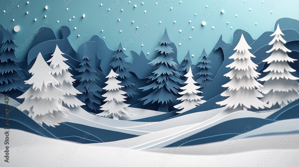 Winter Christmas and New year card in paper cut style Winter Christmas and New year card in paper cut style