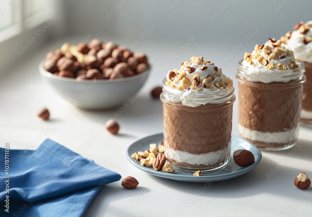 Classic Chocolate Mousse with Whipped Cream and Hazelnuts Classic Chocolate Mousse with Whipped Cream and Hazelnuts