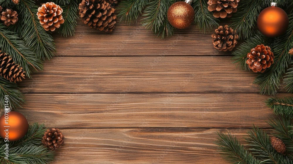 Christmas mockup preview, A festive wooden background adorned with pinecones and ornamental balls, perfect for holiday-themed decorations. Christmas mockup preview, A festive wooden background adorned with pinecones and ornamental balls, perfect for holiday-themed decorations.