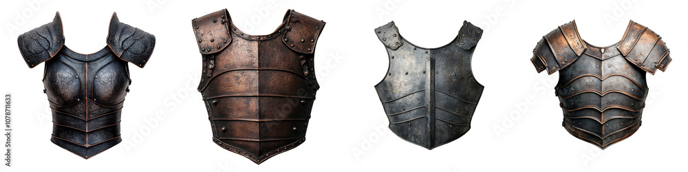Imposing and formidable medieval battle armor and protective equipment for courageous warrior knights ready for combat and defense on the historical battlefield Imposing and formidable medieval battle armor and protective equipment for courageous warrior knights ready for combat and defense on the historical battlefield