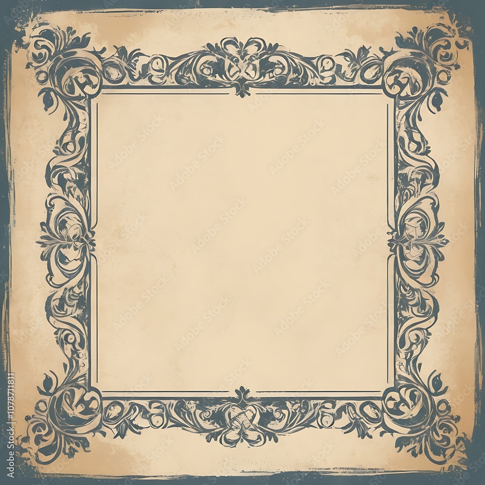 Ornate Floral Frame on Aged Paper Background