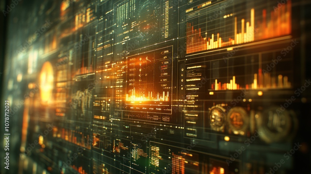 Futuristic digital interface with glowing orange data streams. Futuristic digital interface with glowing orange data streams.