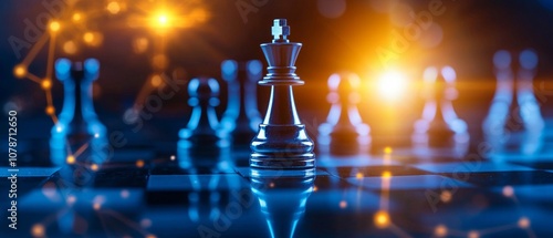 A majestic chess king stands out in a dramatic, illuminated scene, highlighting strategic gameplay and competition.