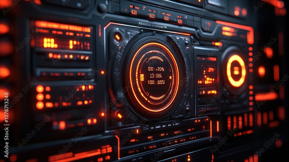 Futuristic digital interface with glowing red lights. Futuristic digital interface with glowing red lights.