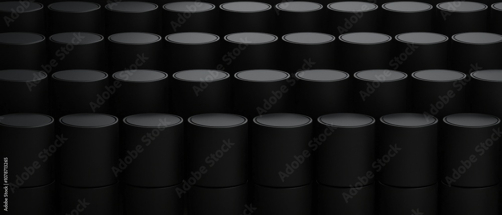 Obraz premium A black and white image of many black cylinders
