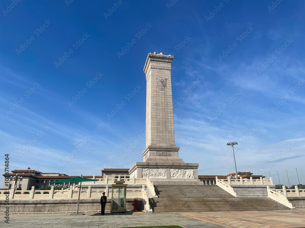 Obraz premium Beijing, China - October 20, 2024 The Monument to the People's Heroes, Beijing, China. At Tiananmen Square.