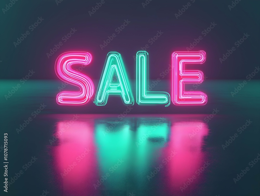 Bright 3D Neon SALE Text with Glowing Effect Bright 3D Neon SALE Text with Glowing Effect