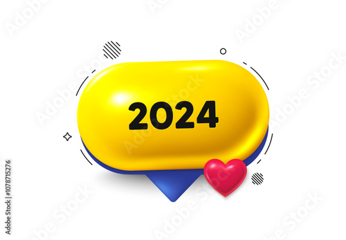 Offer speech bubble 3d icon. 2024 year icon. Event schedule annual date. 2024 annum planner. 2024 chat offer. Speech bubble love banner. Text box balloon. Vector photo