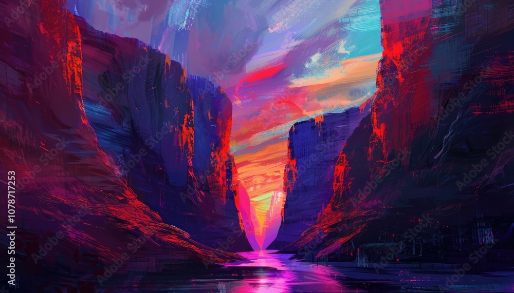 Fototapeta premium Abstract Landscape with Vibrant Sunset Colors