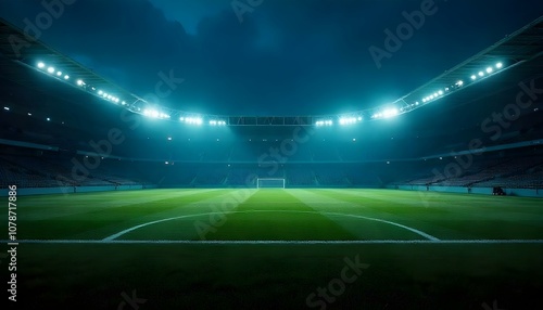 Football stadium illuminated at night