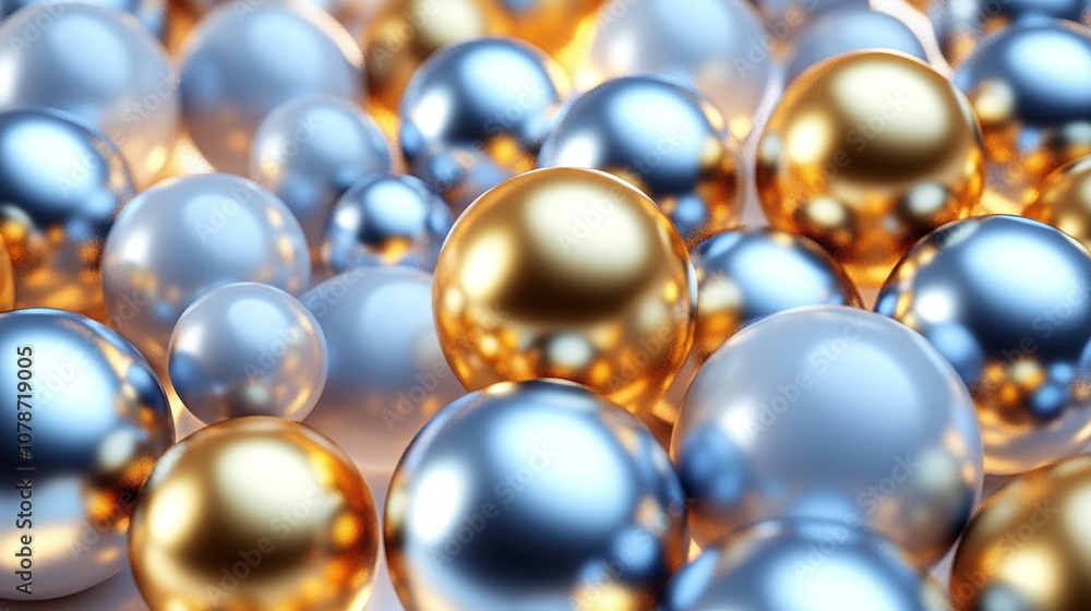3D Render of Blue and Gold Metallic Spheres on White Background 3D Render of Blue and Gold Metallic Spheres on White Background