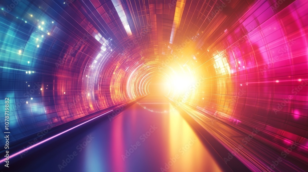 Vibrant Tunnel Symbolizing Digital Energy Flow With Bright Neon Lights and Dynamic Motion Vibrant Tunnel Symbolizing Digital Energy Flow With Bright Neon Lights and Dynamic Motion