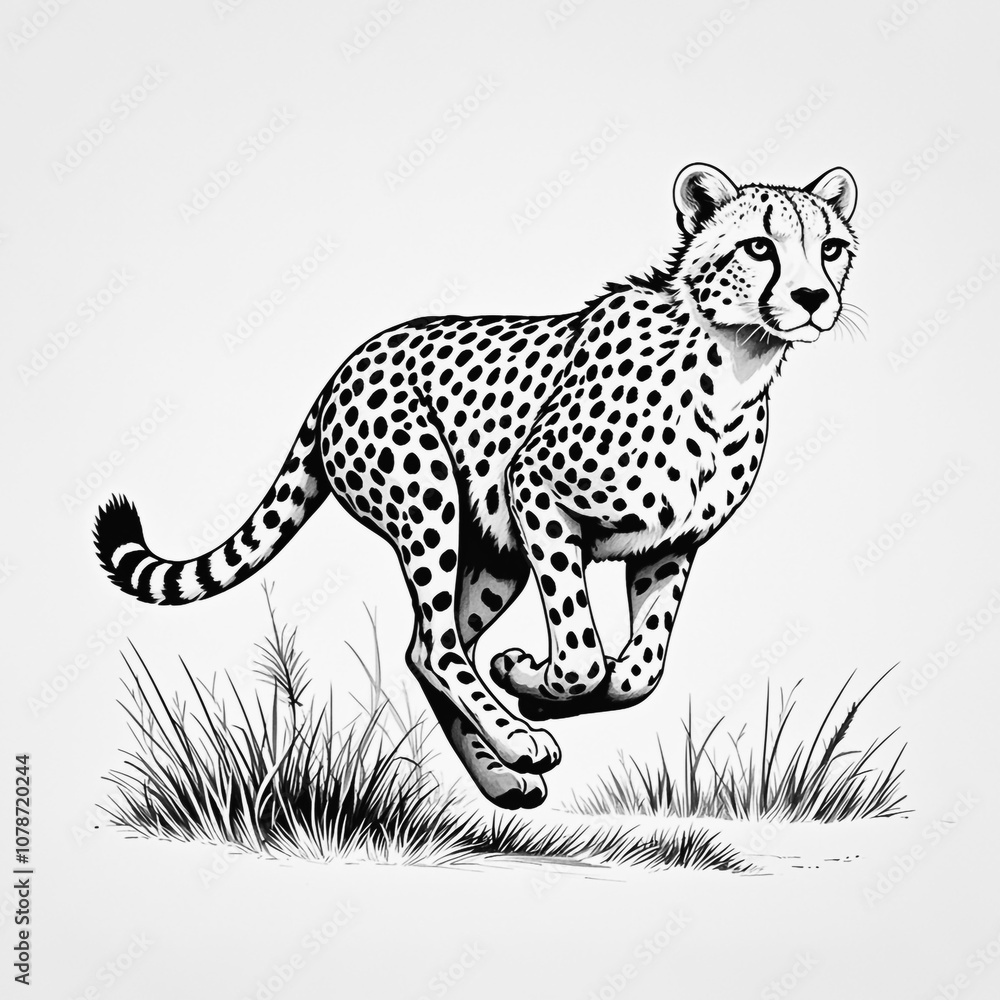 Cheetah Running Through Tall Grass