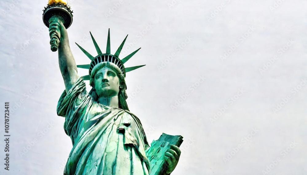 Fototapeta premium Model bust of Statue of Liberty - lady Liberty Enlightening the World - French: La Liberte eclairant le monde, is a colossal neoclassical sculpture on Liberty Island in New York Harbor. Isolated