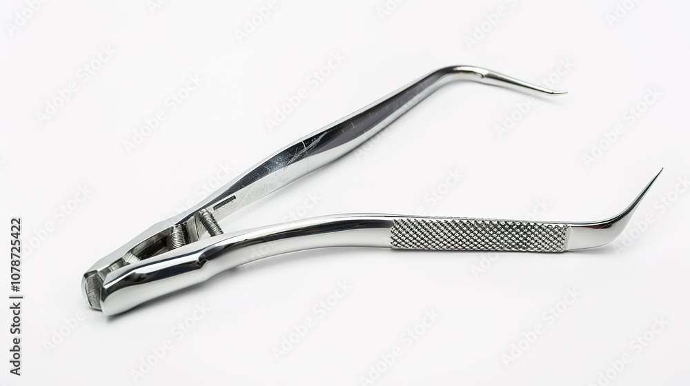 A Single Tooth Standing Isolated with a Tool Beside It on a Clean White Background. Detailed View of Dental Object and Associated Implement in a Plain Setting. A Single Tooth Standing Isolated with a Tool Beside It on a Clean White Background. Detailed View of Dental Object and Associated Implement in a Plain Setting.
