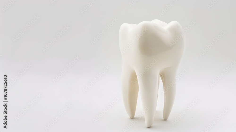 A Single Tooth Standing Isolated with a Tool Beside It on a Clean White Background. Detailed View of Dental Object and Associated Implement in a Plain Setting. A Single Tooth Standing Isolated with a Tool Beside It on a Clean White Background. Detailed View of Dental Object and Associated Implement in a Plain Setting.