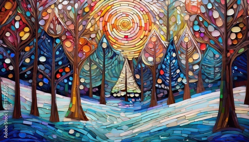 Pine stands resolute, snow-laden branches reaching towards steel-gray winter sky.