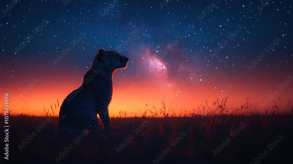 Leopard Silhouetted Against a Starry Sky