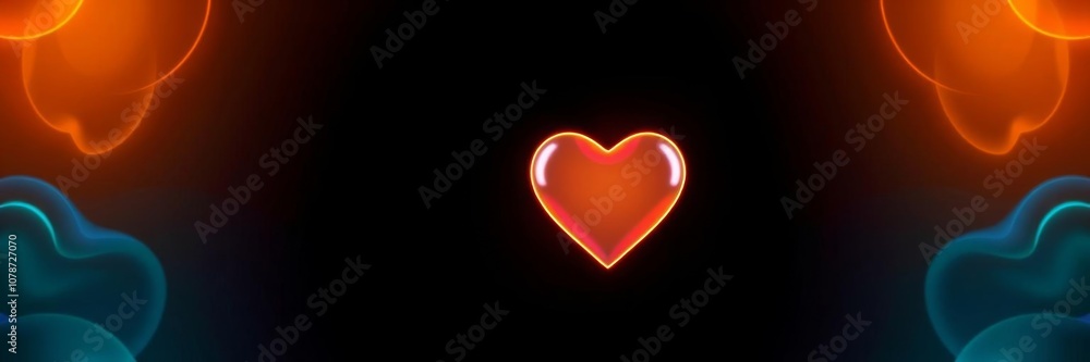Neon heart icon glowing in vibrant orange and yellow colors on black background, modern technology symbol, icon, neon Neon heart icon glowing in vibrant orange and yellow colors on black background, modern technology symbol, icon, neon