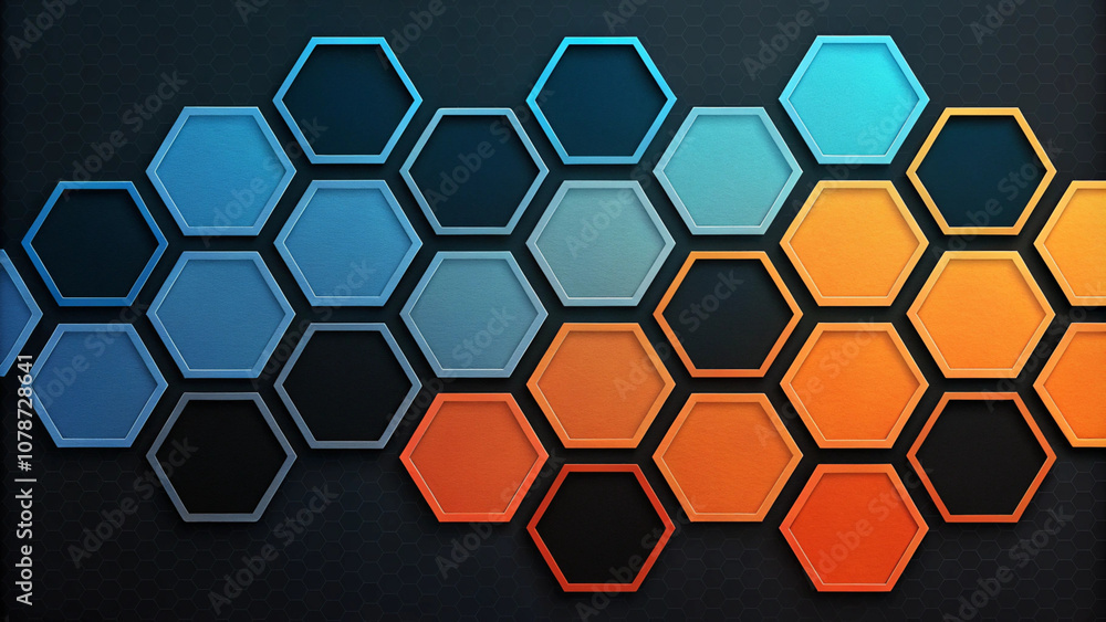 Abstract Hexagon Pattern with Blue, Orange, and Black Colors Abstract Hexagon Pattern with Blue, Orange, and Black Colors
