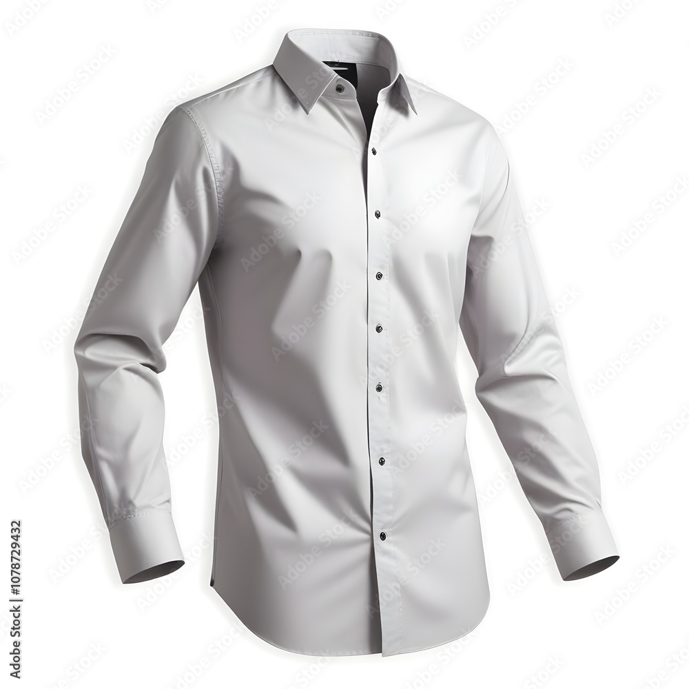 A white button-up dress shirt with a collar and long sleeves A white button-up dress shirt with a collar and long sleeves