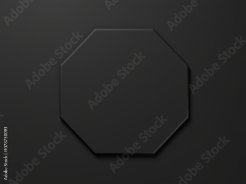 Simple and modern minimalist background featuring an embossed octagon black surface with an extruded 3D shape, black, octagon photo