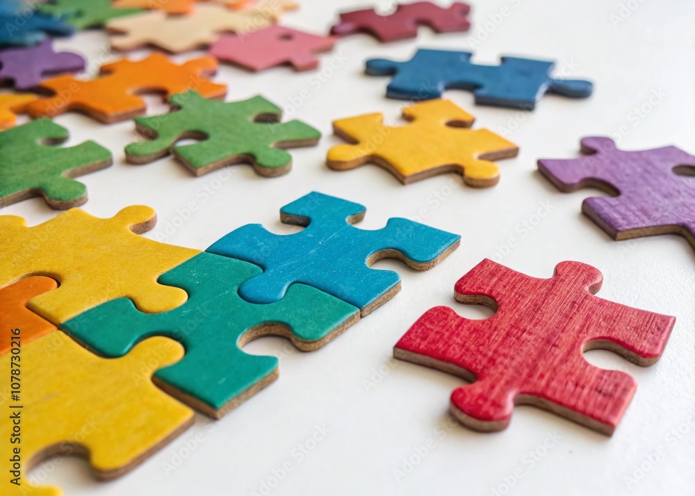 Colorful Puzzle Pieces Arranged on a White Background for Creative Product Photography Showcasing Vibrant Colors and Unique Shapes Ideal for Educational and Entertainment Use Colorful Puzzle Pieces Arranged on a White Background for Creative Product Photography Showcasing Vibrant Colors and Unique Shapes Ideal for Educational and Entertainment Use