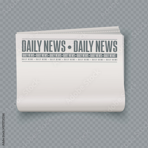 Vector realistic template of folded newspaper with blank space for design, on transparent background.
