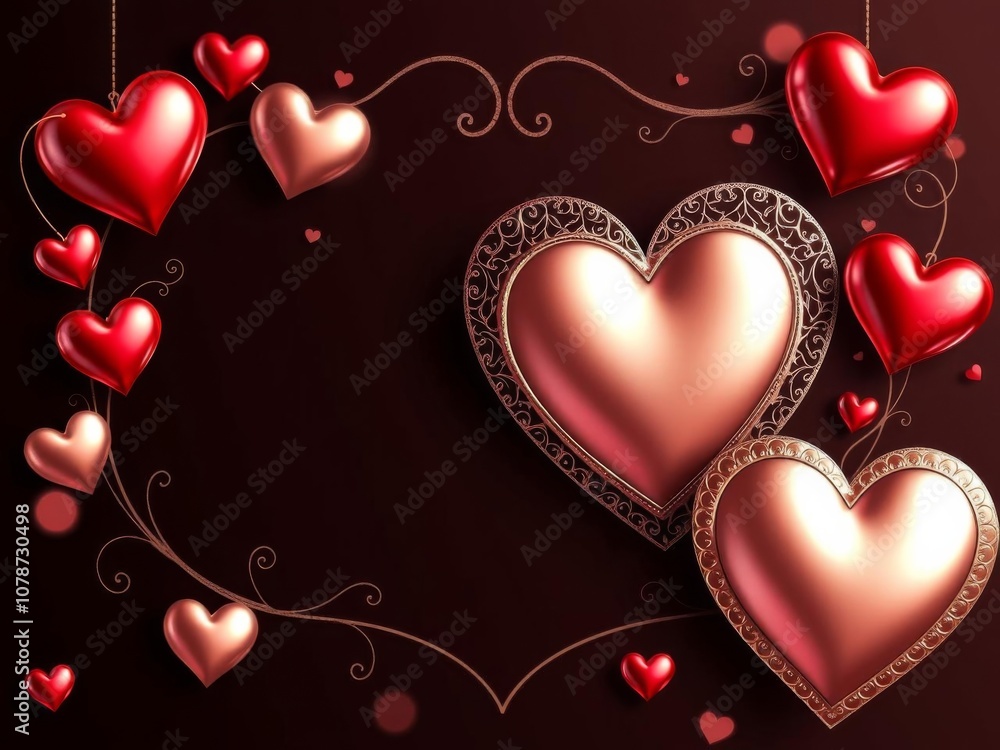 Spiral pattern wallpaper with black gold 3d hearts 3d render, graphic, romance Spiral pattern wallpaper with black gold 3d hearts 3d render, graphic, romance