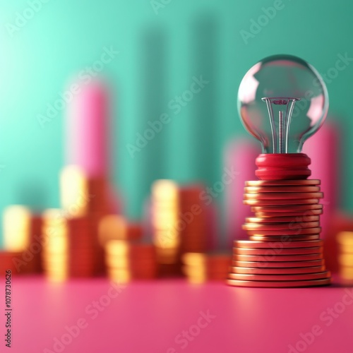 A creative illustration featuring a light bulb atop stacked coins, symbolizing innovative finance and investment ideas.