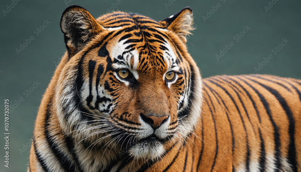 A close-up of a tiger's face, showing its distinctive stripes and piercing gaze A close-up of a tiger's face, showing its distinctive stripes and piercing gaze