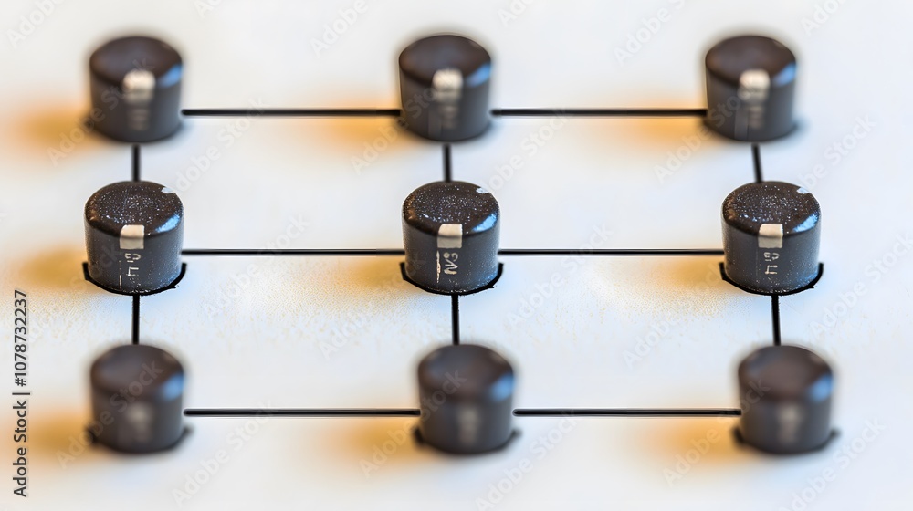 Schematic Circuits: A close-up of a circuit diagram sketched in black ink. The lines connect resistors, capacitors, and transistors, forming an intricate electronic design. Schematic Circuits: A close-up of a circuit diagram sketched in black ink. The lines connect resistors, capacitors, and transistors, forming an intricate electronic design.