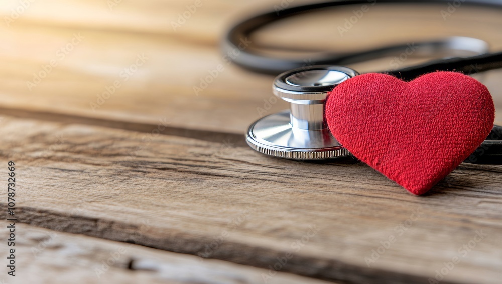 Close-Up View of a Stethoscope and Heart-Shaped Object on a Table - Healthcare Concept Close-Up View of a Stethoscope and Heart-Shaped Object on a Table - Healthcare Concept
