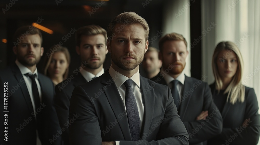 A group of men and women in suits are standing together A group of men and women in suits are standing together
