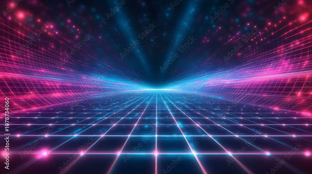 Bright neon-lit abstract grid pattern with glowing lines Bright neon-lit abstract grid pattern with glowing lines