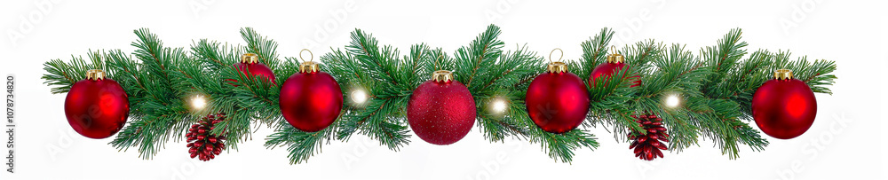 frise de noël avec branches de sapins et guirlande électrique et boules de noël rouges - fond blanc
frise de noël avec branches de sapins et guirlande électrique et boules de noël rouges - fond blanc