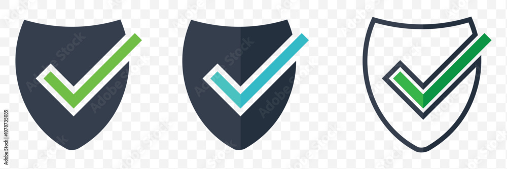 Shield check mark icon or security shield protection icon with tick ...