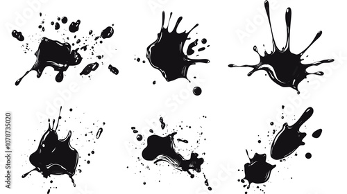 Blotter spots, liquid paint drip drop splash and ink splatter Ink drops and splashes, drip, splash, splats on a transparent png background