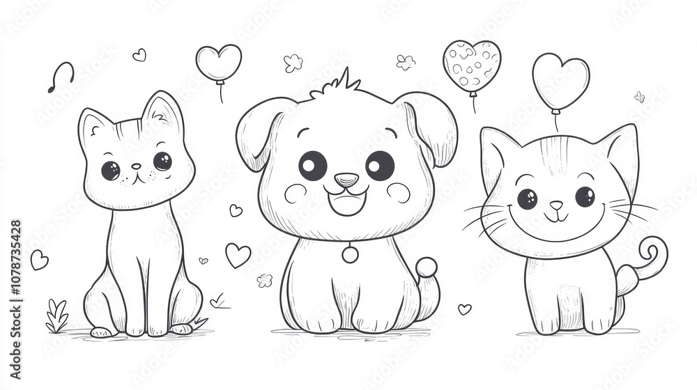 Cute Hand-Drawn Cartoon Animals in Simple Style Cute Hand-Drawn Cartoon Animals in Simple Style