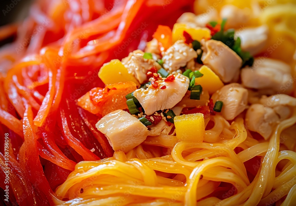 Colorful Noodles with Chicken, Ginger, and Chili Colorful Noodles with Chicken, Ginger, and Chili